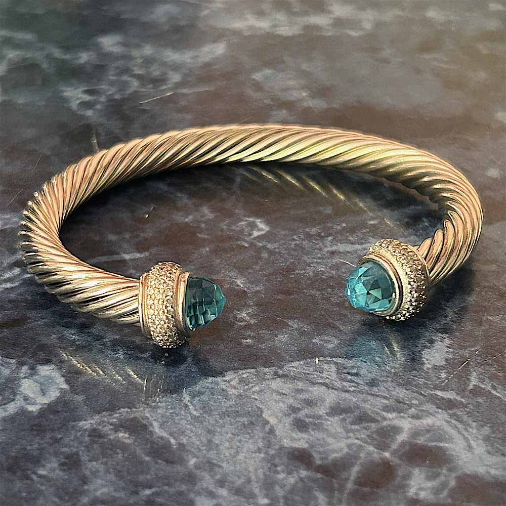 David Yurman Classic Cable Bracelet 7mm Blue Topaz in 925 Sterling Silver